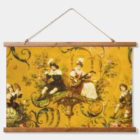 Vintage French Gold Yellow Toile Victorian Floral