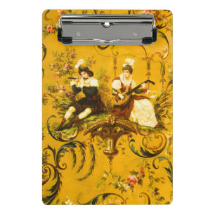 Vintage French Gold Yellow Toile Victorian Floral Mini Clipboard