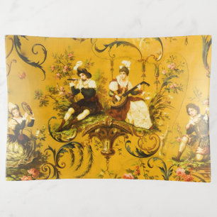 Vintage French Gold Yellow Toile Victorian Floral Trinket Tray