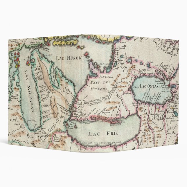 Vintage French Great Lakes Map 3 Ring Binder (Background)