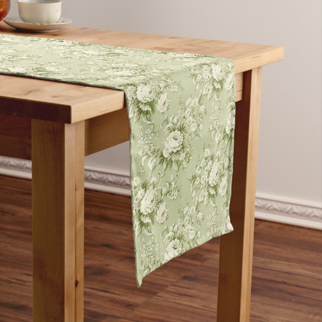 Vintage French Green Cottage Inspirations Long Table Runner (In Situ)