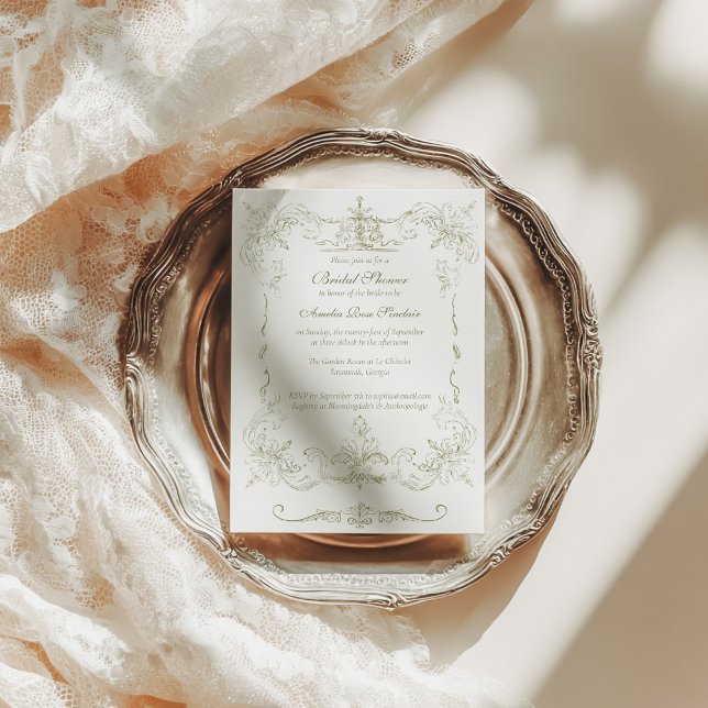Vintage French Green Frame Bridal Shower  Invitation (Creator Uploaded)