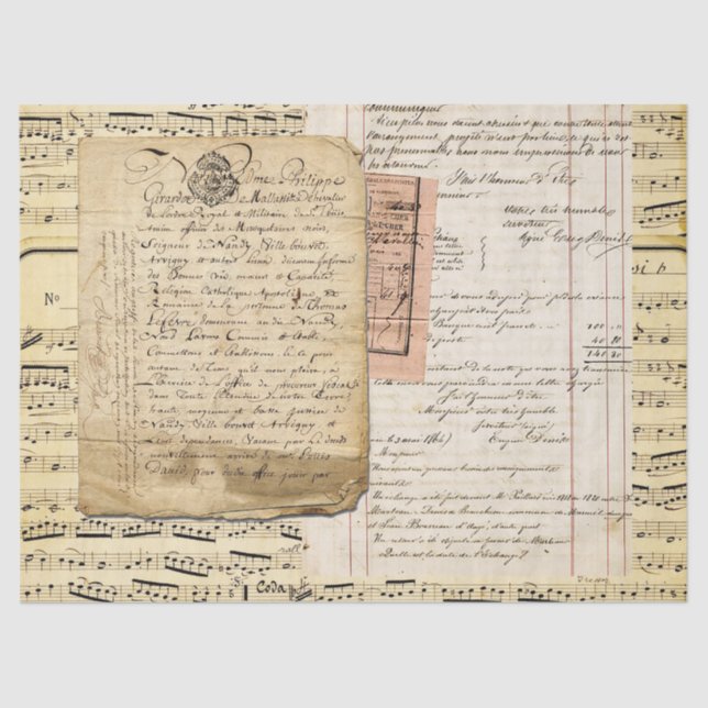 Vintage French Handwriting with Sheet Music (Front)