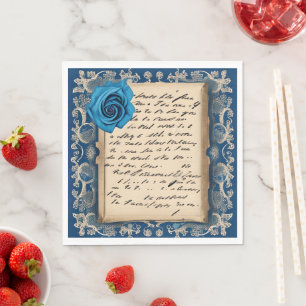 Vintage French Handwritten Letter Napkins