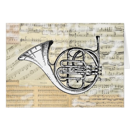 Vintage French Horn Music Card