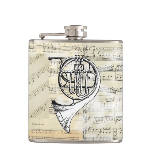 Vintage French Horn Music Flask