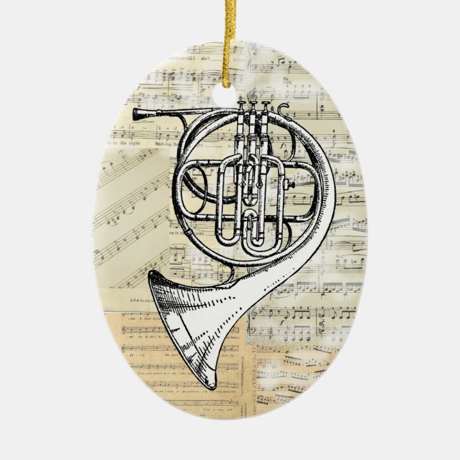 Vintage French Horn Music Ornament (Front)