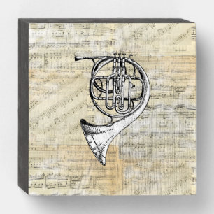 Vintage French Horn Sheet Music Art Wooden Box Sign