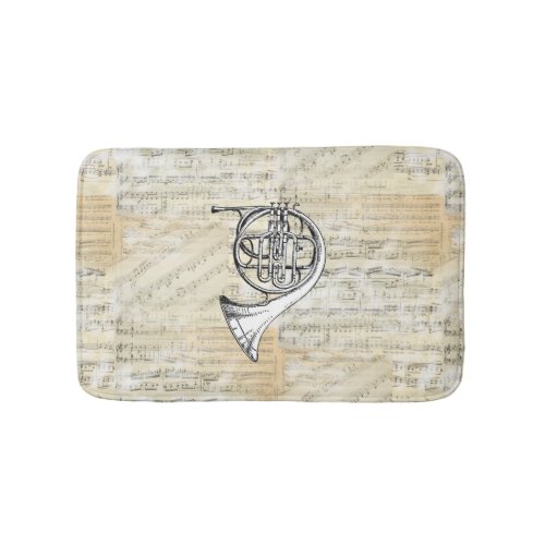 Vintage French Horn Sheet Music Bath Rug