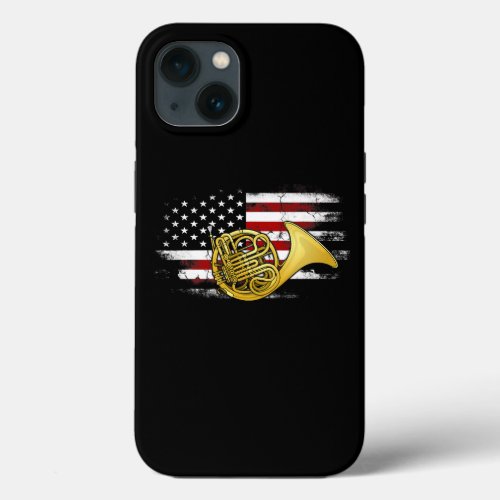 Vintage French Horn USA Flag Horn Player Patriotic iPhone 13 Case