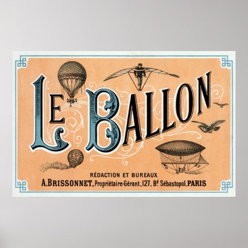 Vintage French Hot Air Balloon Advertisement Poster