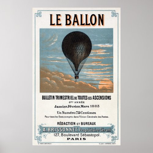 Vintage French Hot Air Balloon Advertisement Poster