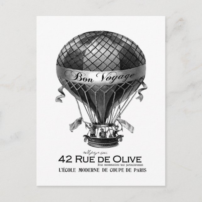 Vintage french hot air balloon postcard (Front)