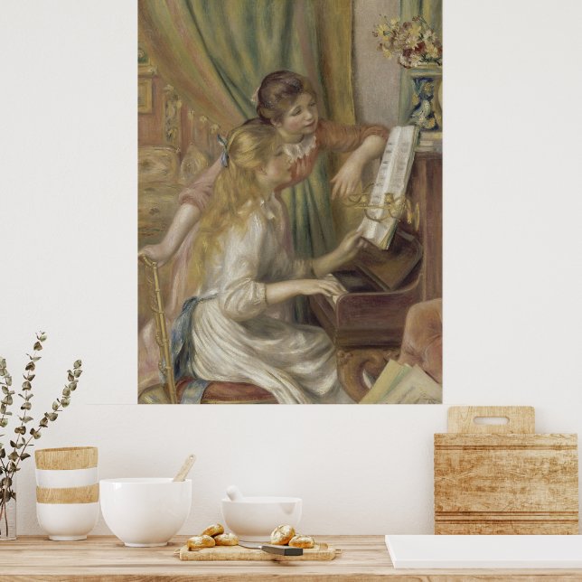 Vintage French Impressionist Piano Girls Art Poster (Kitchen)