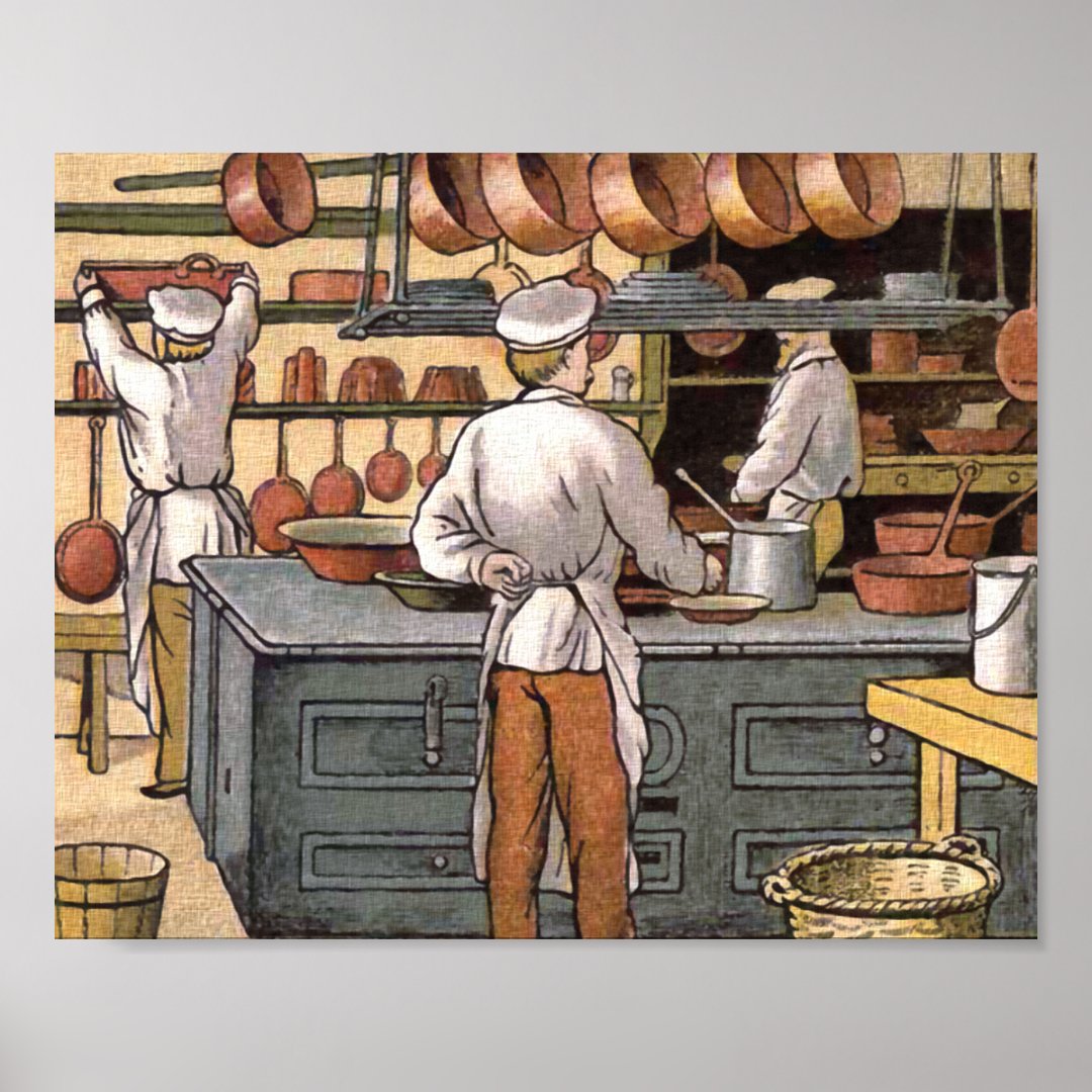 Vintage French Kitchen Illustration Poster | Zazzle