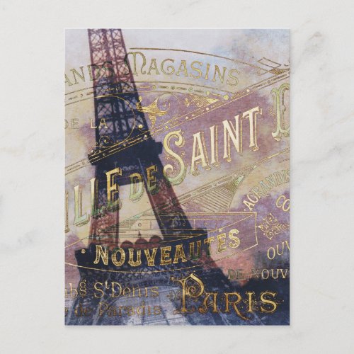 Vintage French Label and Eiffel Tower Postcard