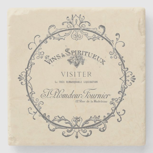 Vintage French Label  Stone Coaster (Front)