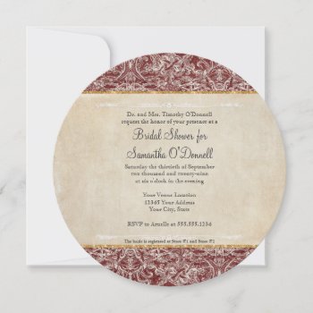 Vintage French Lace Burgundy Gold Bridal Shower  Invitation by LuxuryWeddings at Zazzle