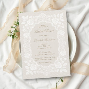 Vintage French Lace Ecru Elegant Bridal Shower Invitation