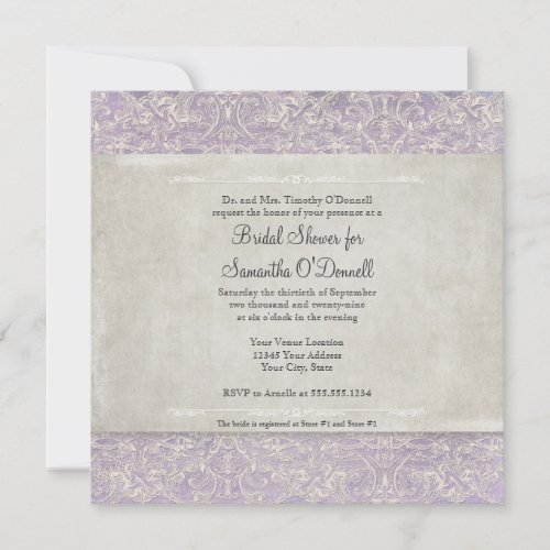 Vintage French Lace Elegant Lavender Cream Wedding Invitation