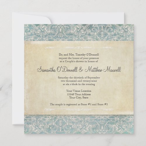 Vintage French Lace Elegant Watercolor Dusty Blue Invitation