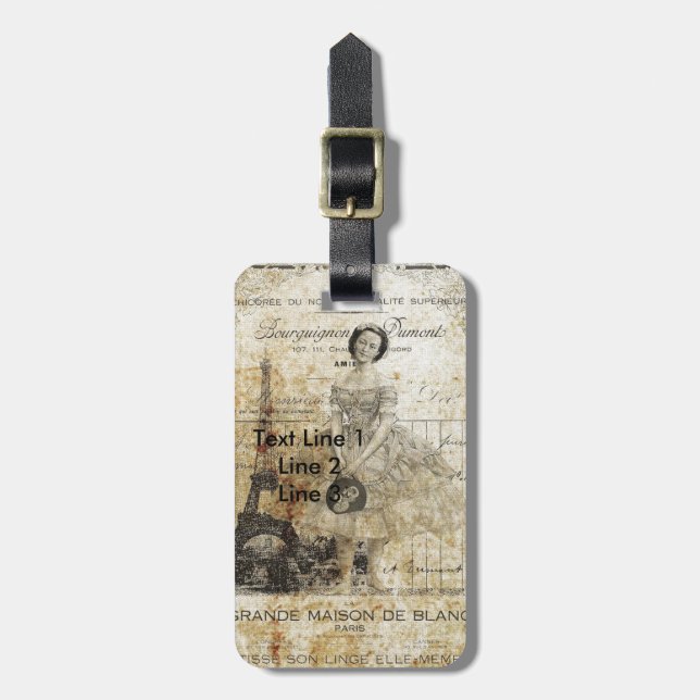 Vintage French Lady Luggage Tag (Front Vertical)