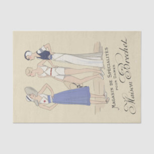 Vintage French Lady on Beach Decoupage Typography  Tissue Paper