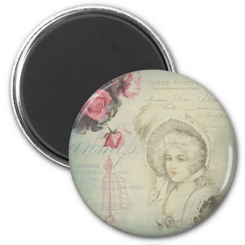Vintage French Lady Pink Roses Dress Form Collage Magnet