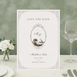 Vintage French Landscape Monogram Wedding  Save The Date