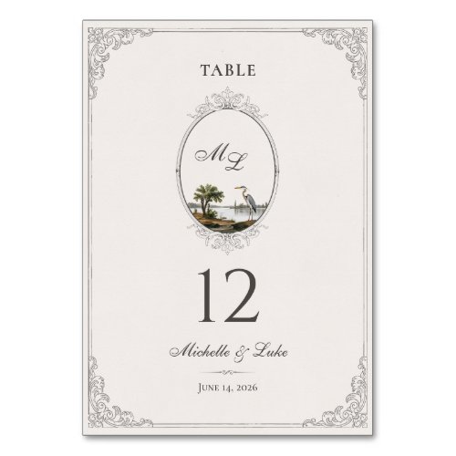 Vintage French Landscape Monogram Wedding Table Number