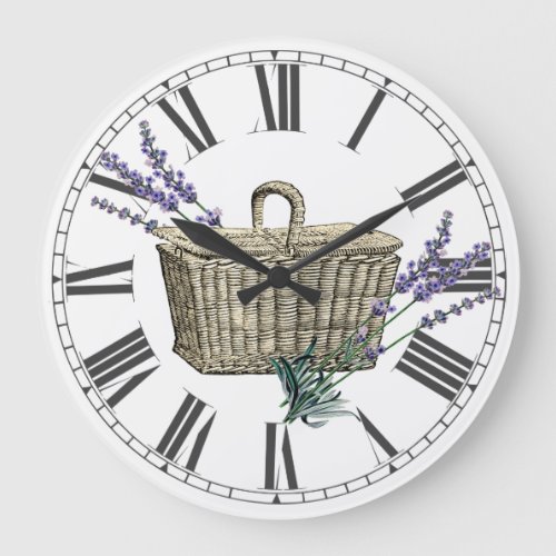 Vintage French Lavender Basket Floral Large Clock