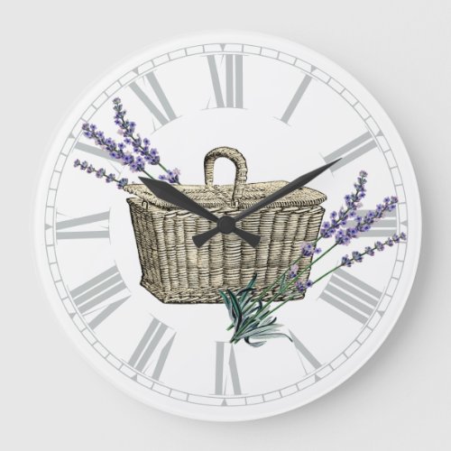 Vintage French Lavender Basket Floral Large Clock
