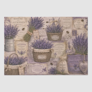 Vintage French Lavender Bees Wicker Baskets Tissue Paper