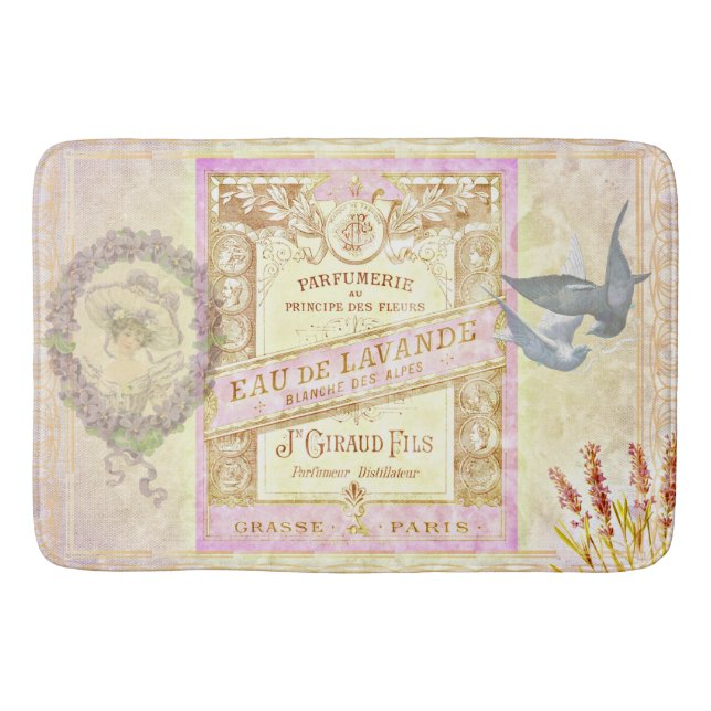 Vintage French Lavender Perfume Collage Bathroom Mat (Front)