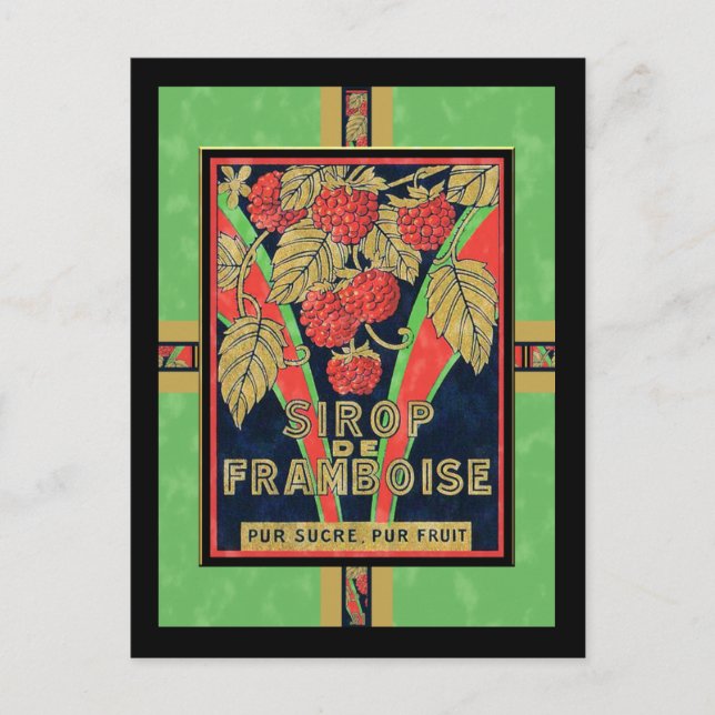 Vintage French Lemon Raspberry Syrup Labels Postcard (Front)