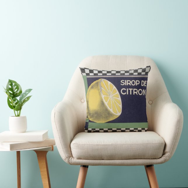 Vintage French Lemon Syrup Throw Pillow (Chair)