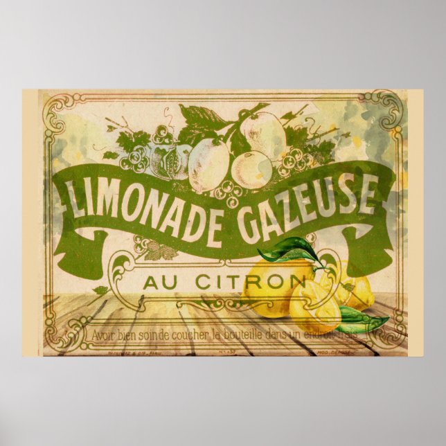 Vintage French Lemonade Summer Citrus Lemons Poster (Front)