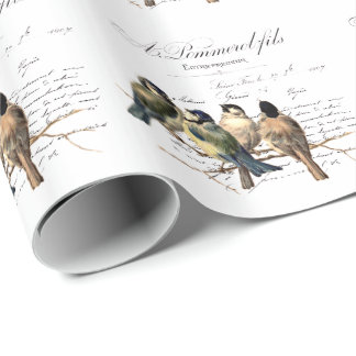 Vintage French Letter and Birds Wrapping Paper