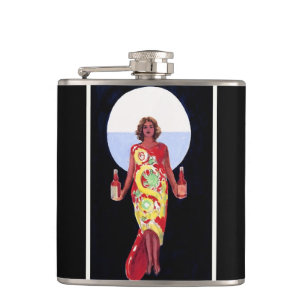 Vintage French Liqueur Woman 1920 Art Deco Poster Flask