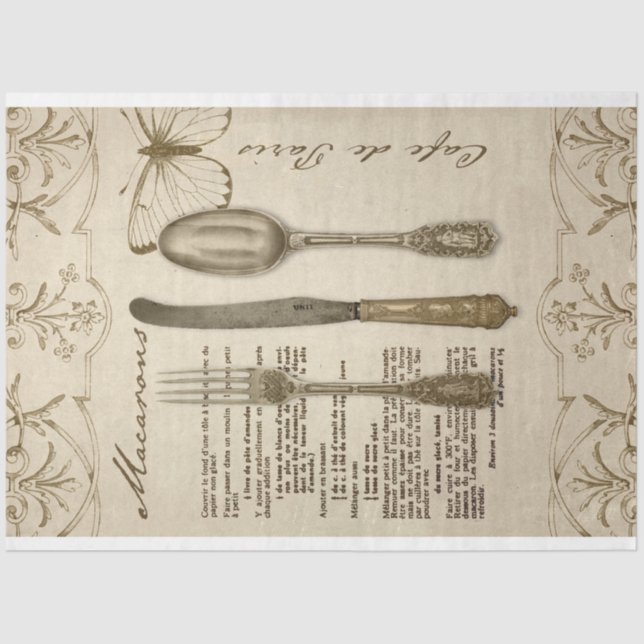 Vintage French Macarons Recipe Decoupage Tissue Paper (Front)