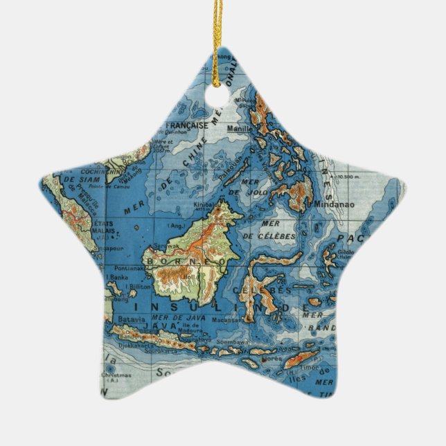Vintage French map of Indonesia Ceramic Ornament (Front)