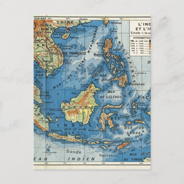 Vintage French map of Indonesia Postcard (Front)