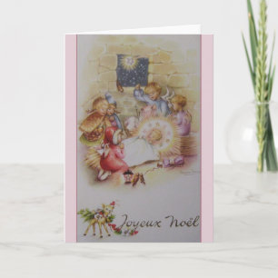 Vintage French Merry Christmas Nativity Christmas Holiday Card