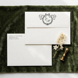 Vintage French Monogram Wreath Elegant Wedding Envelope