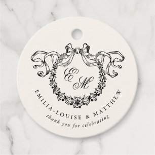 Vintage French Monogram Wreath Elegant Wedding Favor Tags