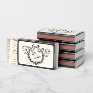 Vintage French Monogram Wreath Elegant Wedding Matchboxes