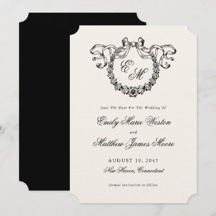 Vintage French Monogram Wreath Elegant Wedding Save The Date