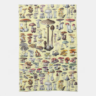 Vintage French Mushroom Cottagecore Botanical Art Kitchen Towel
