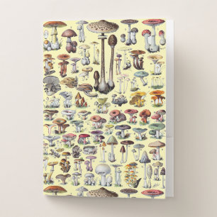 Vintage French Mushroom Cottagecore Botanical Art Pocket Folder