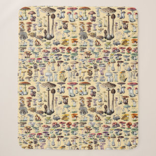 Vintage French Mushroom Cottagecore Botanical Art Sherpa Blanket